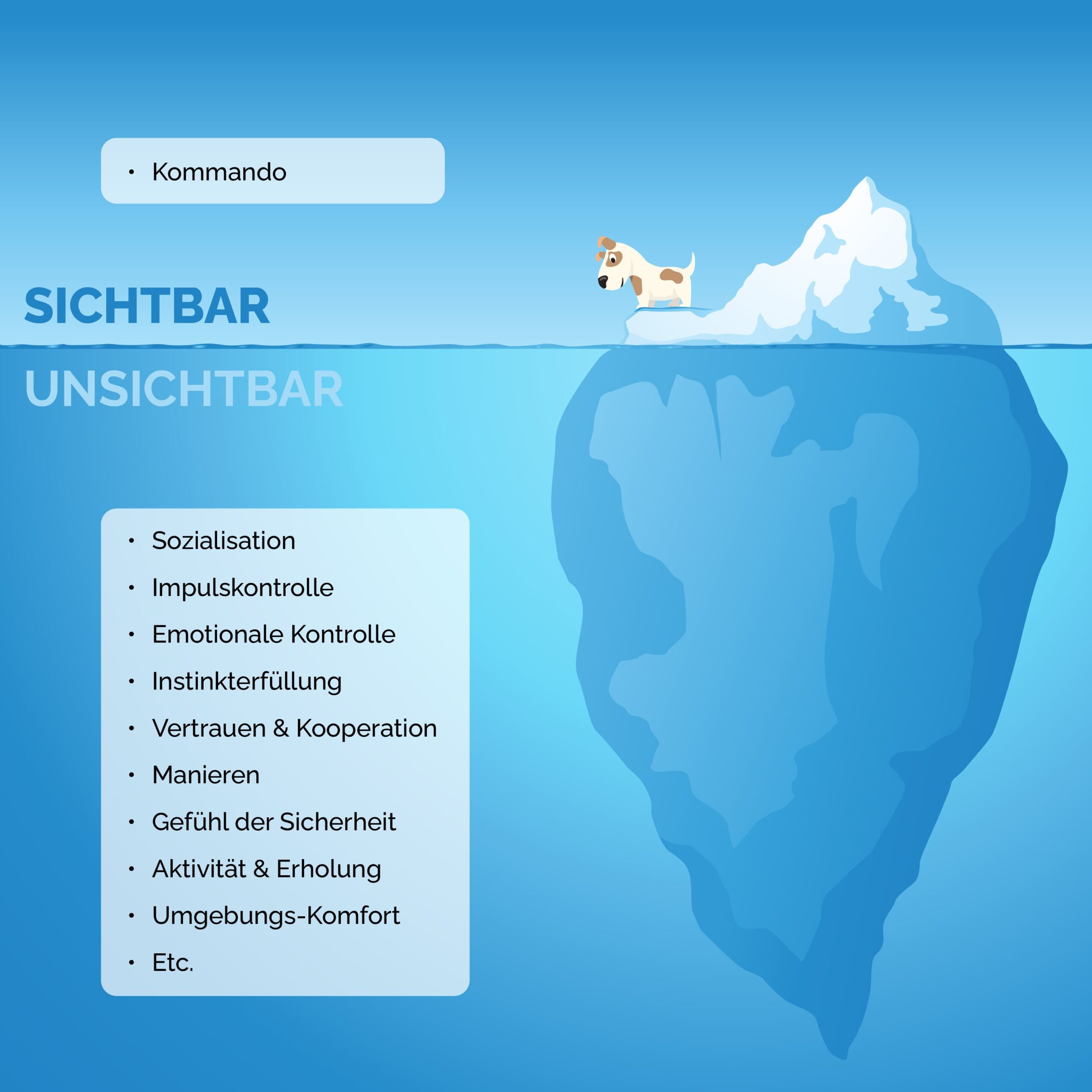 Erklärung der Iceberg-Methode im Online Welpentraining mit Fokus auf emotionale Bindung und Vertrauen.